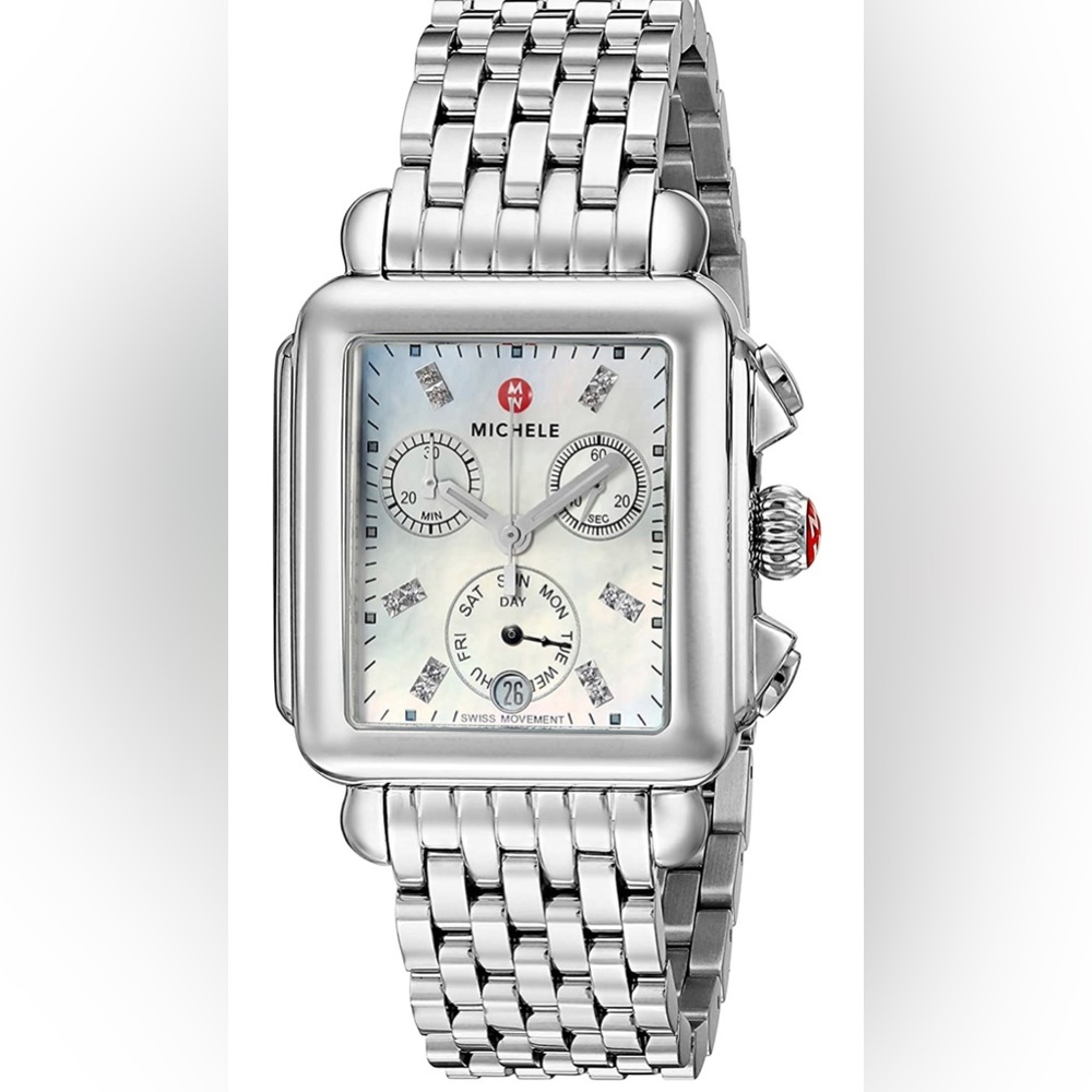 MICHELE Ladies Deco Mother of Pearl Dial Chronograph Stainless Steel